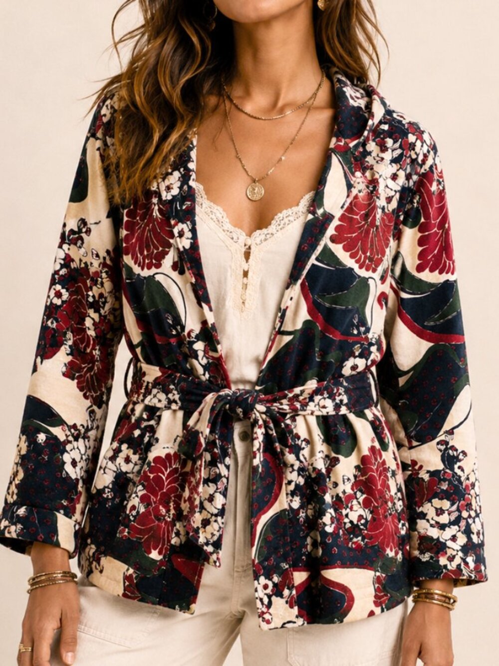 Lucky Brand Jingo Floral Print Kimono Hoodie Jacket